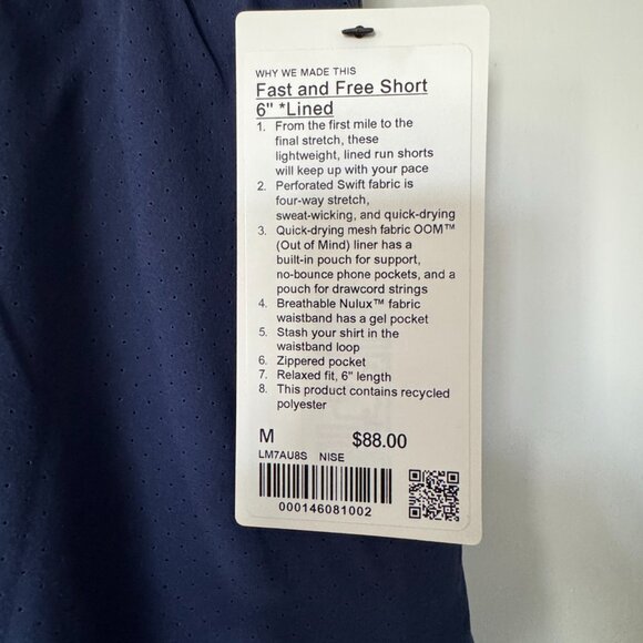 NWT - Lululemon Men's Fast and Free Short 6" Lined - Size Medium - Picture 3 of 4